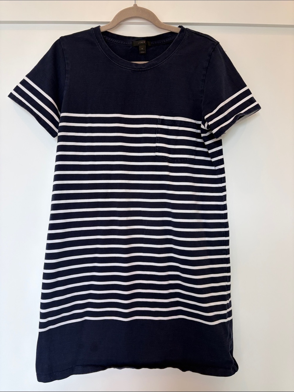 J. Crew Navy + White Striped Midi T-Shirt Dress